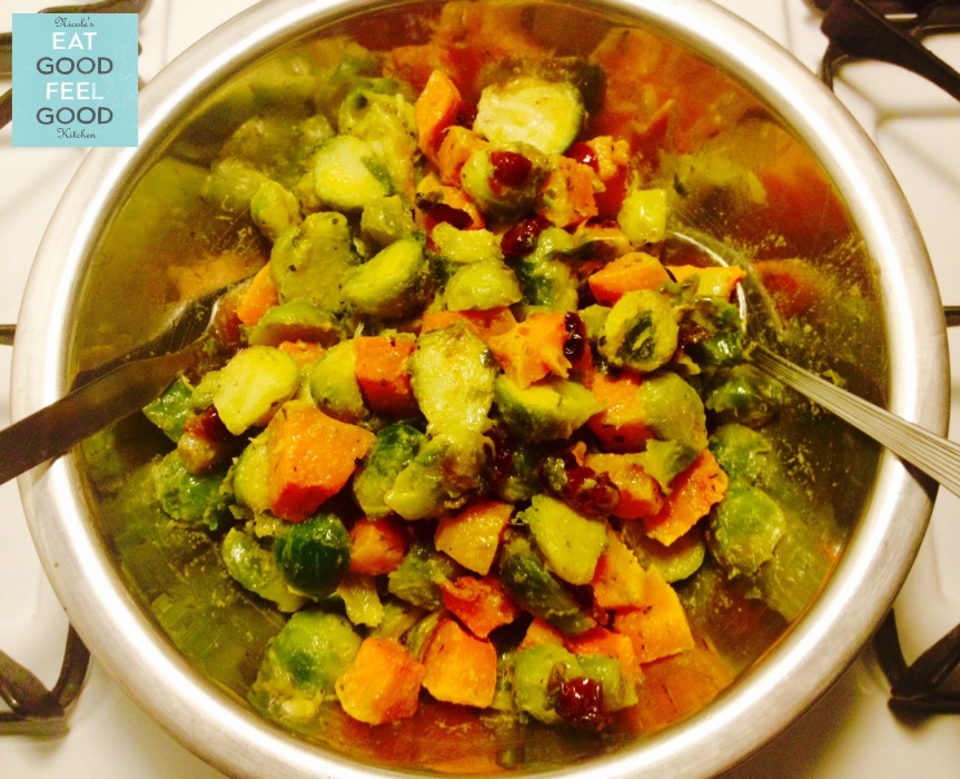 Roasted Butternut Squash Brussel Sprouts &amp; Cranberry Medley