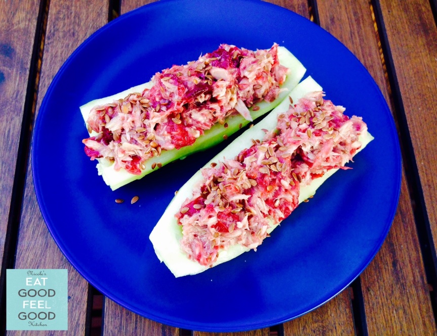 Cucumber Boat with Cranberry Orange Chutney Tuna Salad
